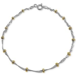 Beaded Singapore Chain Bracelet in Sterling Silver & 18k Gold-Plate